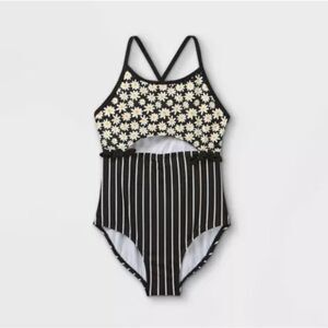 NWT art class Girls' Daisy Print Front-Cut One Piece Swimsuit Monokini